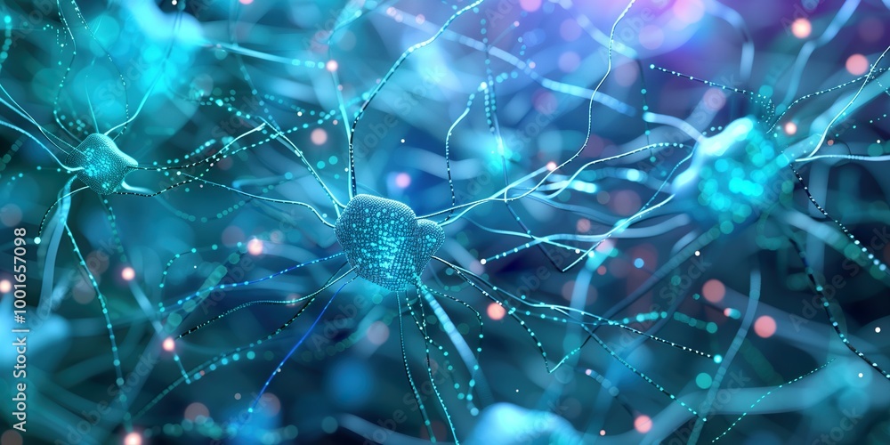 Abstract neural network illustration showcasing interconnected neural pathways and nodes in a digital space Abstract neural network illustration showcasing interconnected neural pathways and nodes in a digital space