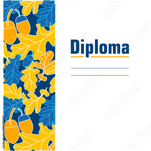 Exquisite eco design diploma. Beautiful stylized floral ornament. Leaf rhythmic pattern. Botanical composition of a fantastic plant element from oak leaves and acorns