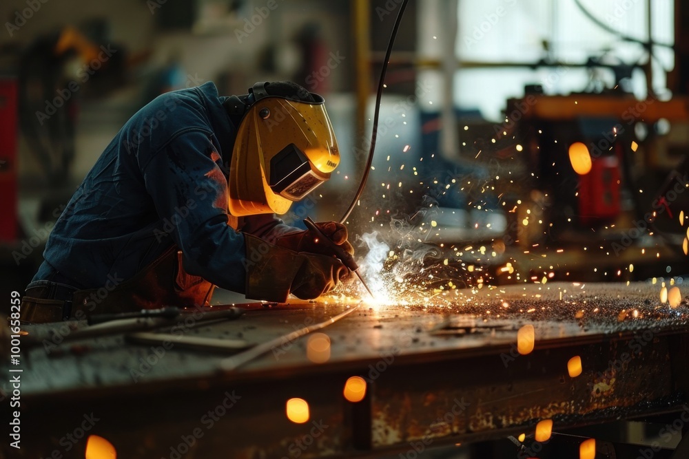 Skilled Welder at Work in the Workshop Skilled Welder at Work in the Workshop