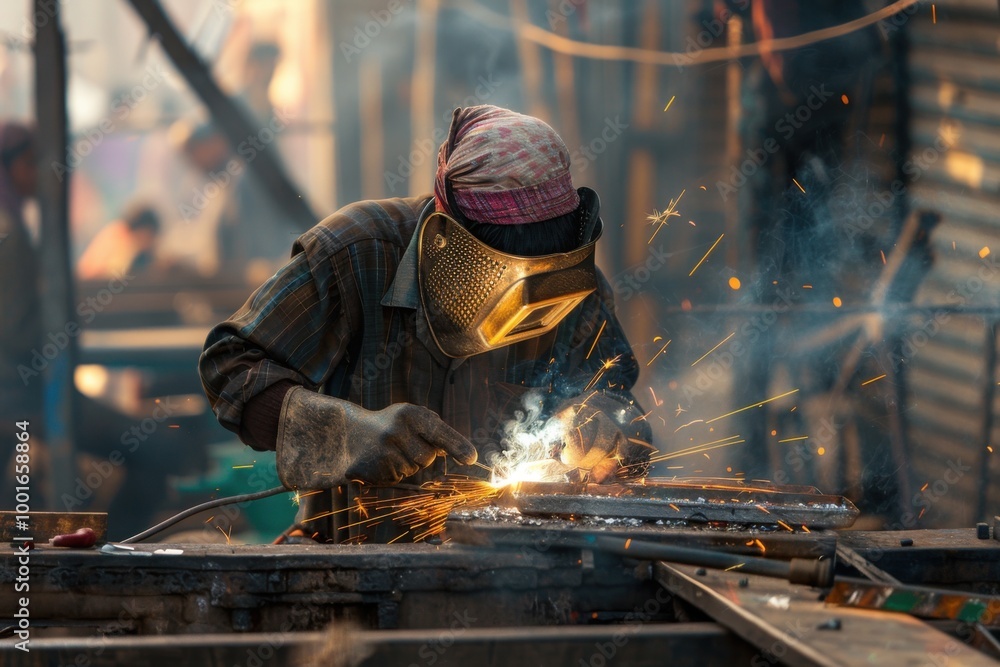 Skilled Welder at Work in the Workshop Skilled Welder at Work in the Workshop