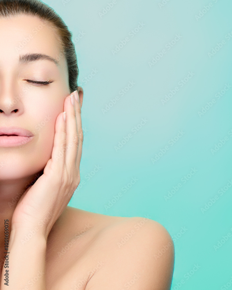 Relaxed woman enjoying skincare in serene setting Relaxed woman enjoying skincare in serene setting