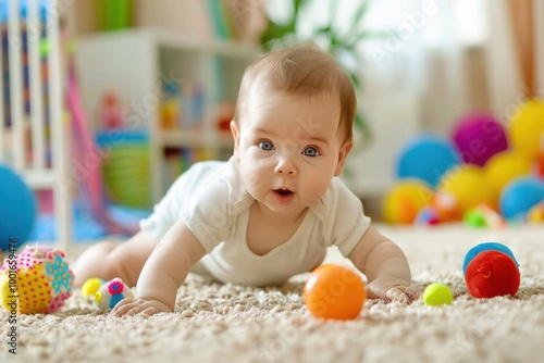 Baby Playing Joyfully on the Floor