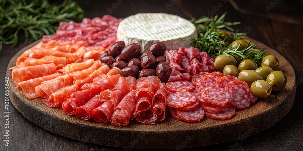 Assorted Sliced Cheese and Meat Snacks on Wooden Board for Wine Tasting Assorted Sliced Cheese and Meat Snacks on Wooden Board for Wine Tasting