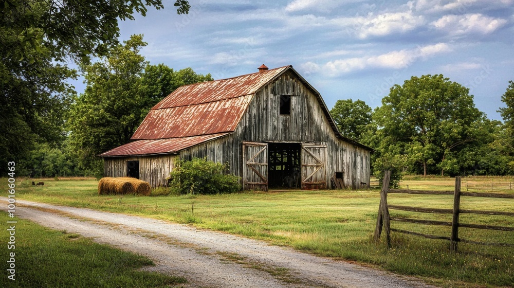 Rustic barn surrounded by picturesque landscape