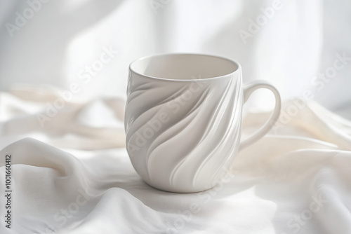 Ceramic mug with a minimalist design on a white background