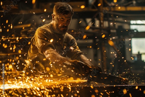 Skilled Craftsman Working with a Grinder in His Workshop