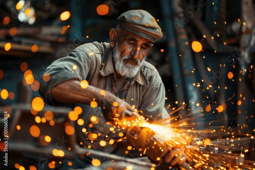 Skilled Craftsman Working with a Grinder in His Workshop