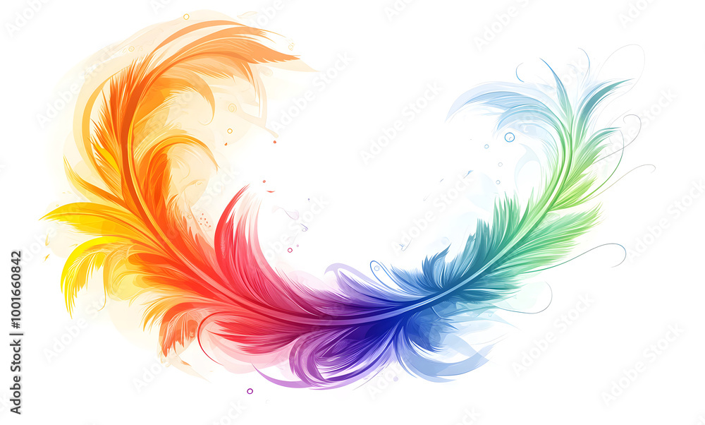 Fototapeta premium Vibrant Rainbow Feather Illustration on White Background