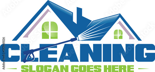 Home cleaning logo design with vector real estate house for property  pressure gun
