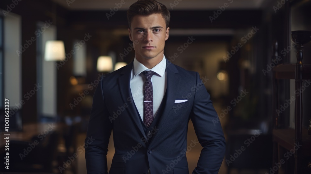 Portrait of handsome man in elegant suit on a dark background. Neural network ai generated art Portrait of handsome man in elegant suit on a dark background. Neural network ai generated art