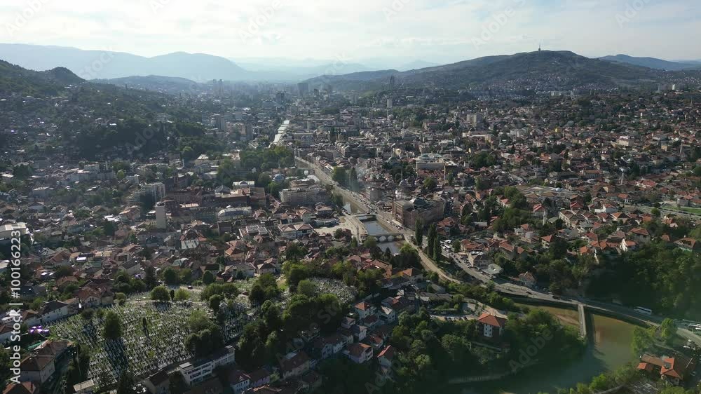 Panoramic aerial view of Sarajevo and surrounding mountains, Bosnia and Herzegovina Panoramic aerial view of Sarajevo and surrounding mountains, Bosnia and Herzegovina