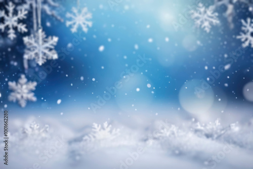 Wallpaper Mural Defocused abstract background in light blue hues with snowflakes, falling snow and bokeh effect. For Christmas and New Year design, festive backdrop, holiday banner, winter-themed projects, decoration Torontodigital.ca
