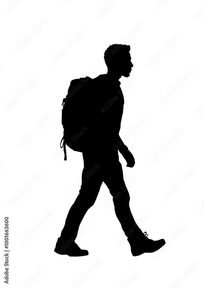 silhouette of walking man with backpacks, hiking, trekking - vector illustration silhouette of walking man with backpacks, hiking, trekking - vector illustration