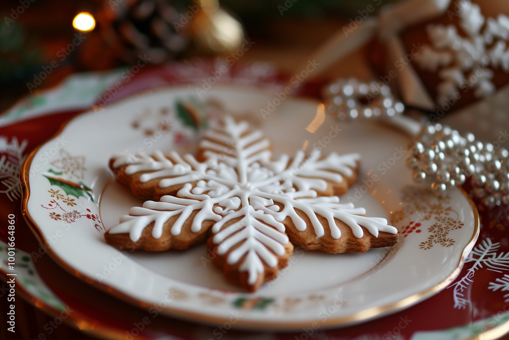 christmas cookies of snowflake shape on a white plate christmas cookies of snowflake shape on a white plate