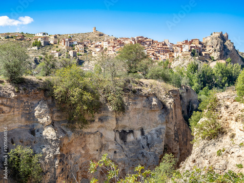 Castielfabib beautiful village  and Ebron river gorge in Valencia province photo