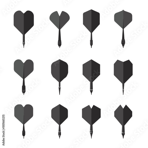 Collection of black darts isolated on a white background.