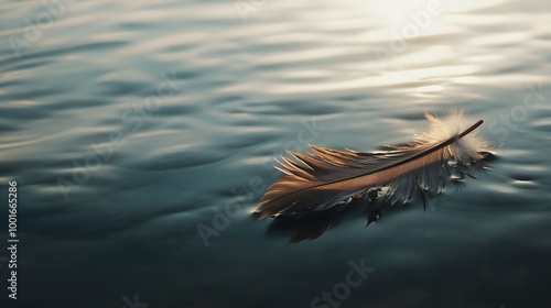 Close-up of a bird's feather on the water