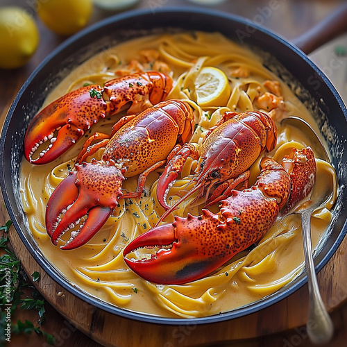 lobster nuddles on a plate photo