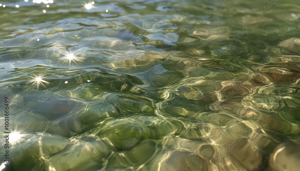 Tranquil dark green water surface with sunlight reflections Tranquil dark green water surface with sunlight reflections