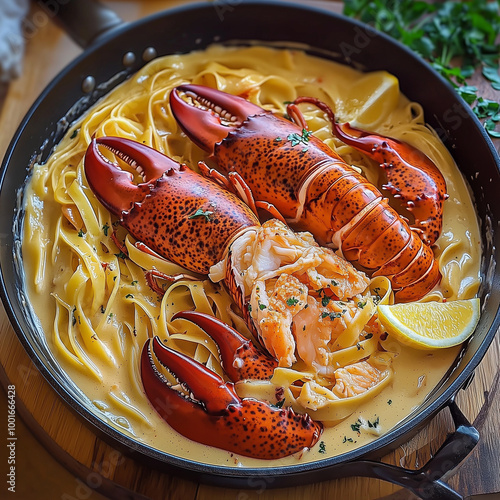 lobster nuddles on a plate photo