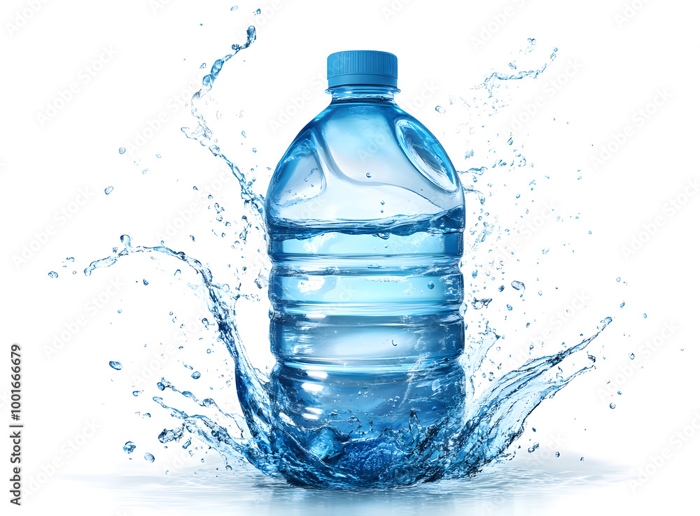 Plastic Water Bottle with Splashing Water on White Background Plastic Water Bottle with Splashing Water on White Background