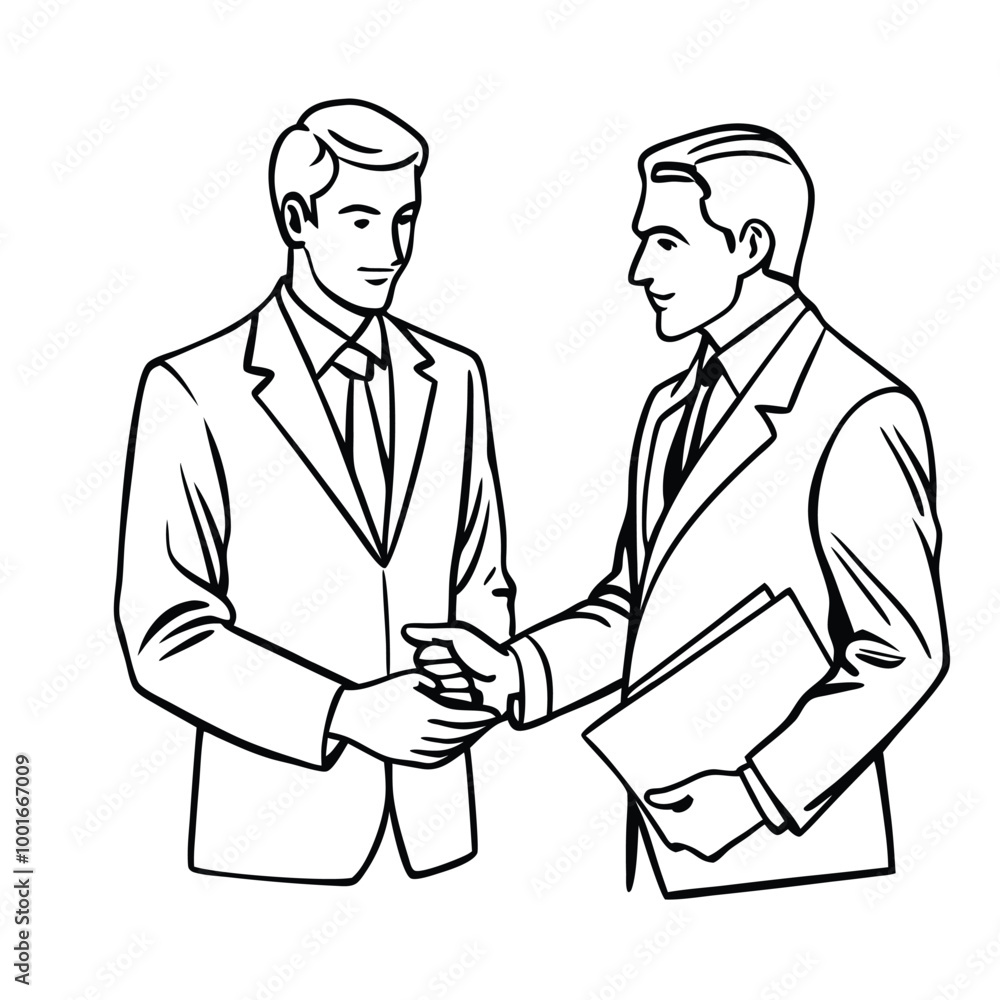 a line drawing of two men shaking hands, vector line art a line drawing of two men shaking hands, vector line art