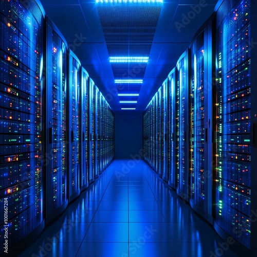 Data center or server room with servers of information cloud storage photo