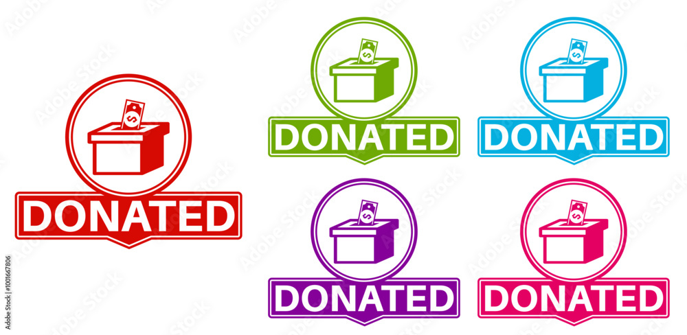 set stylish donated labels icon. Donation social media sticker design vector illustration set stylish donated labels icon. Donation social media sticker design vector illustration