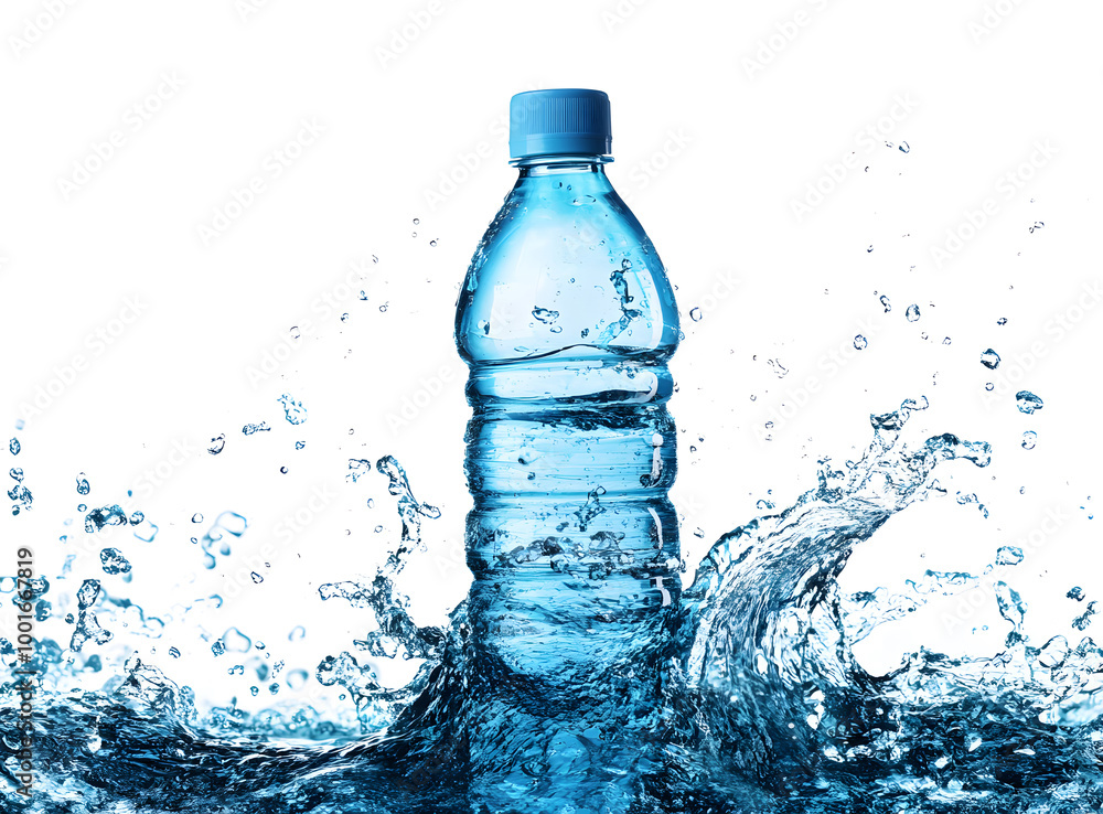 Plastic Water Bottle with Splashing Water on White Background Plastic Water Bottle with Splashing Water on White Background