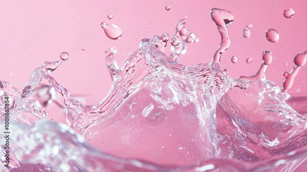 Pink water splash in motion on a pink background Pink water splash in motion on a pink background