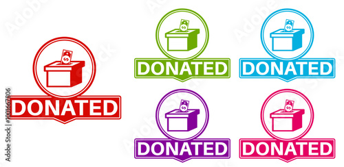 set stylish donated labels icon. Donation social media sticker design vector illustration