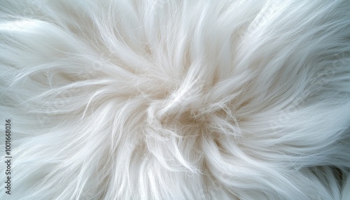 Faux fur texture closeup: soft, fluffy white fibers perfect for winter themes