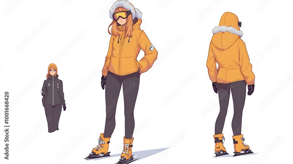 Winter character design with different colored coats and accessories Winter character design with different colored coats and accessories