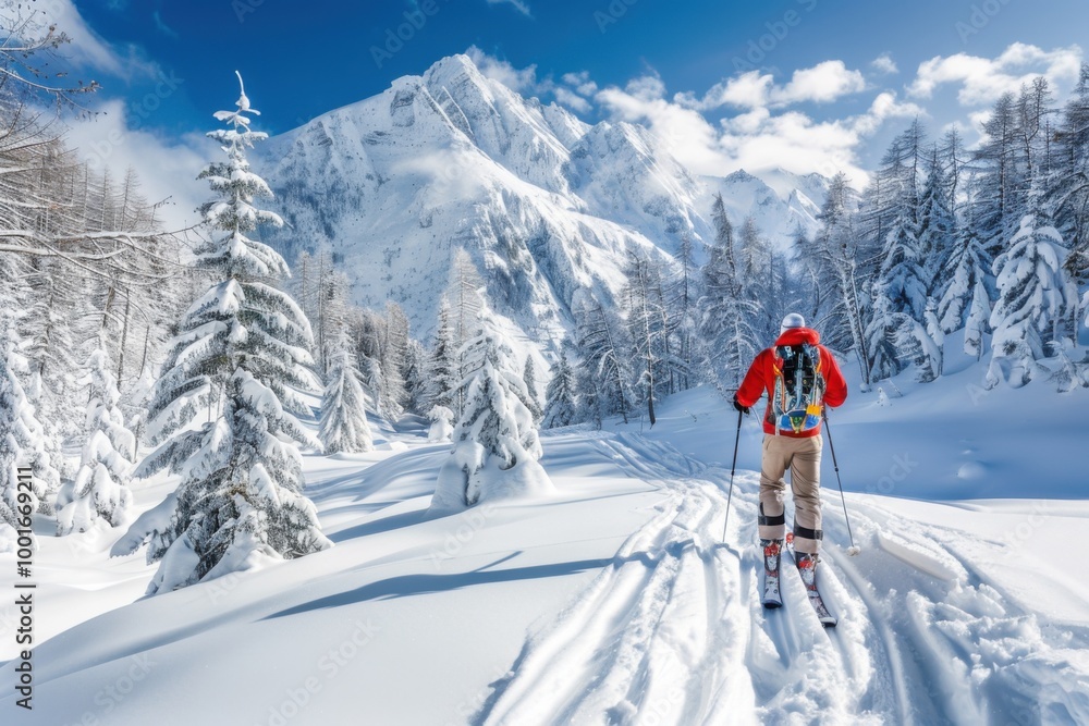 Skier Gliding Down a Snowy Mountain Skier Gliding Down a Snowy Mountain