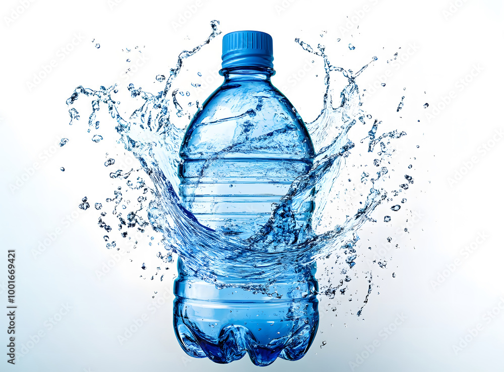 Plastic Water Bottle with Splashing Water on White Background Plastic Water Bottle with Splashing Water on White Background