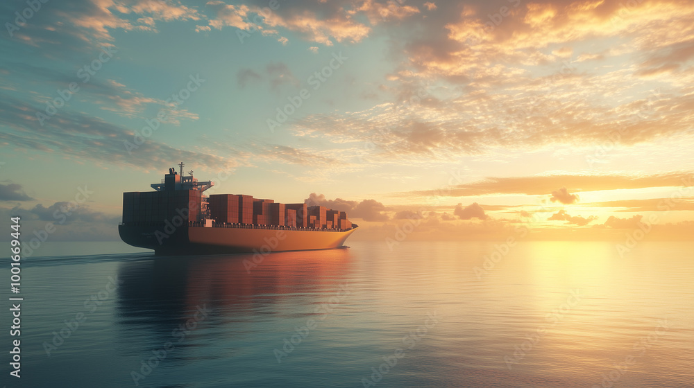 Sunset View of Cargo Ship. A cargo ship sailing on calm waters during a vibrant sunset, ideal for travel, shipping, or maritime themes. Sunset View of Cargo Ship. A cargo ship sailing on calm waters during a vibrant sunset, ideal for travel, shipping, or maritime themes.