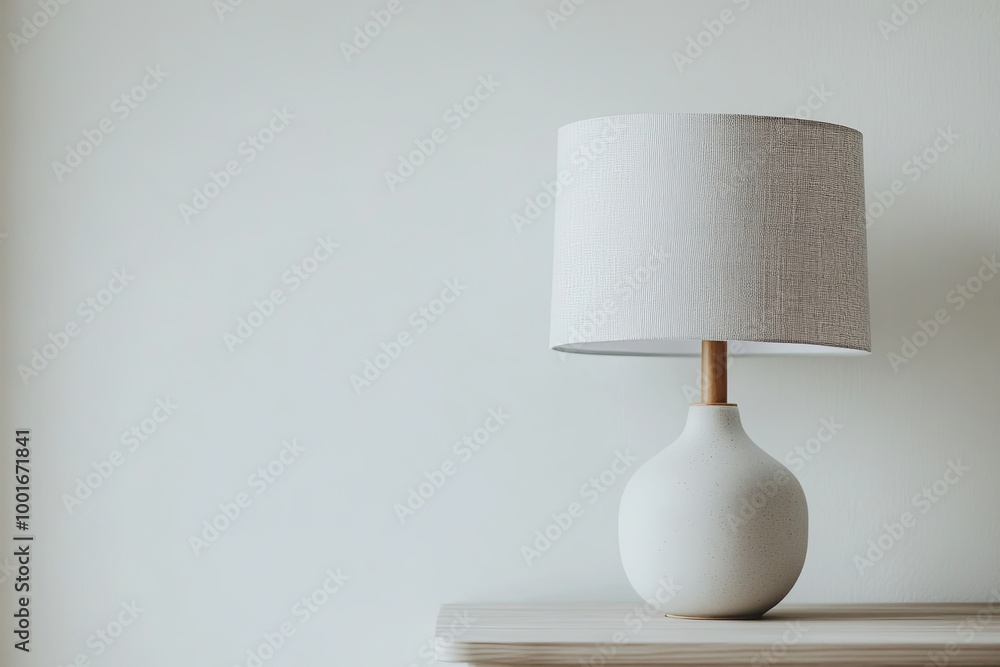 Minimalist table lamp with a fabric shade on a white backdrop Minimalist table lamp with a fabric shade on a white backdrop