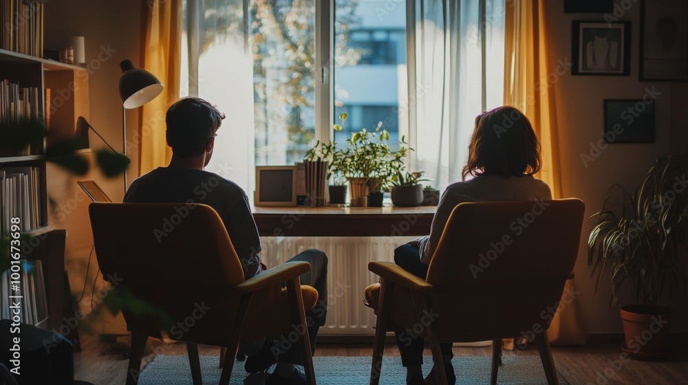 Tranquil Psychologist's Office: Intimate Couple Session in Soft Natural Light Tranquil Psychologist's Office: Intimate Couple Session in Soft Natural Light