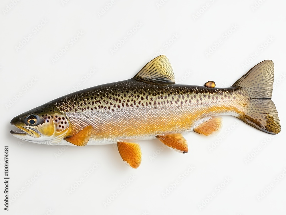 Single Trout Fish on Plain White Background Single Trout Fish on Plain White Background