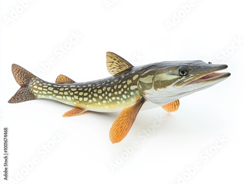 Single Pike Fish on Clean White Background