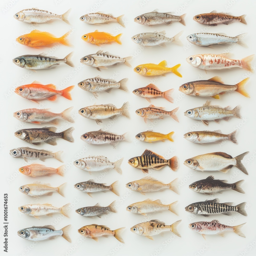 Diverse Selection of Small Fish on White Background Diverse Selection of Small Fish on White Background
