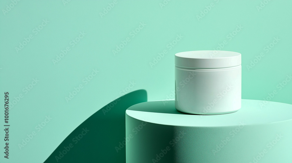 Sleek white package resting on a mint green surface with a smooth, modern design layout Sleek white package resting on a mint green surface with a smooth, modern design layout