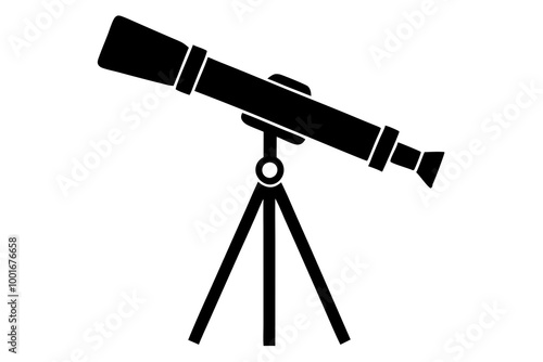 Telescope on Tripod Silhouette Vector Illustration for Astronomy