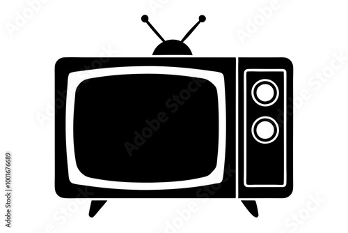 Retro television silhouette vector illustration in black and white Perfect for digital designs, decor, and creative projects Downloadable and ideal for graphic design applications