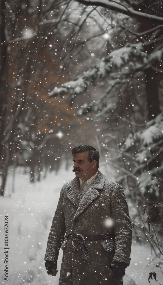 Man in Wool Coat Strolling Through Snowy Winter Forest - Serene Seasonal Landscape Photography Man in Wool Coat Strolling Through Snowy Winter Forest - Serene Seasonal Landscape Photography