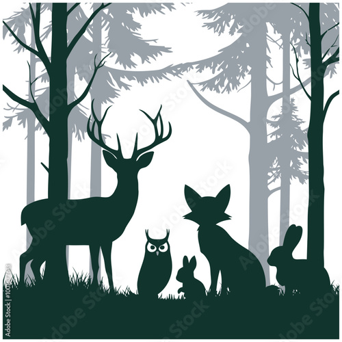 Silhouette of forest animals