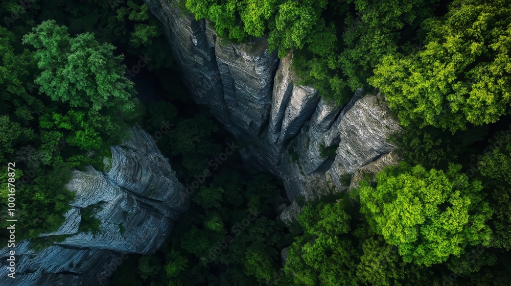 Aerial View of Lush Green Forest Surrounding a Deep Rocky Canyon Aerial View of Lush Green Forest Surrounding a Deep Rocky Canyon