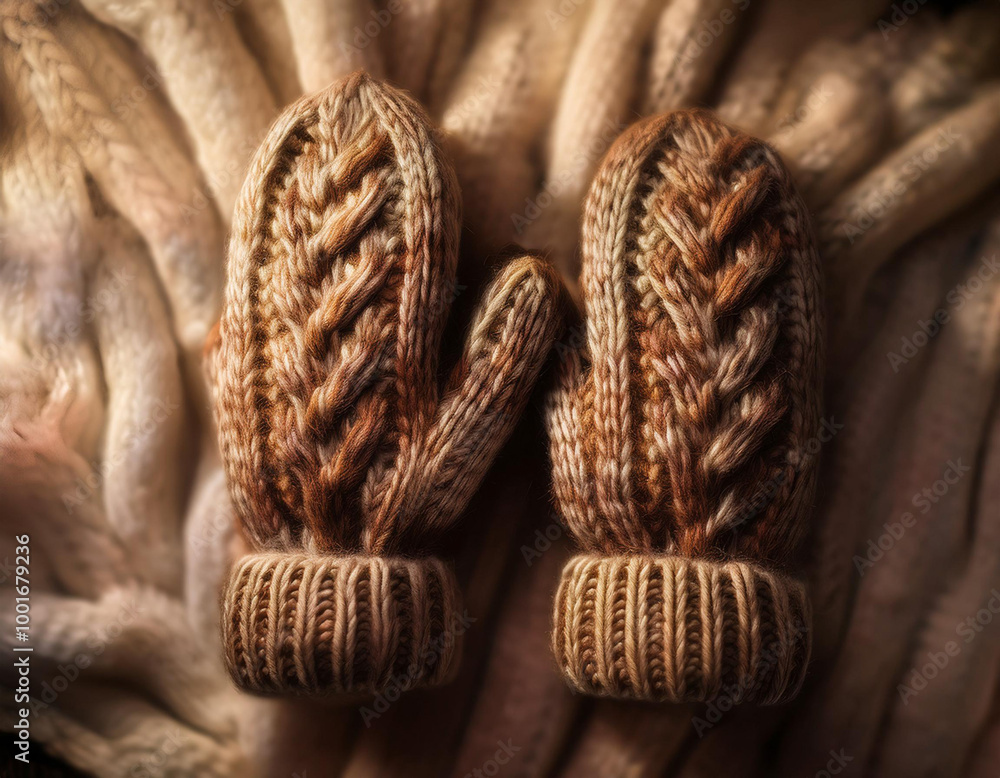 Close-Up Illustration of Wool Mittens Close-Up Illustration of Wool Mittens