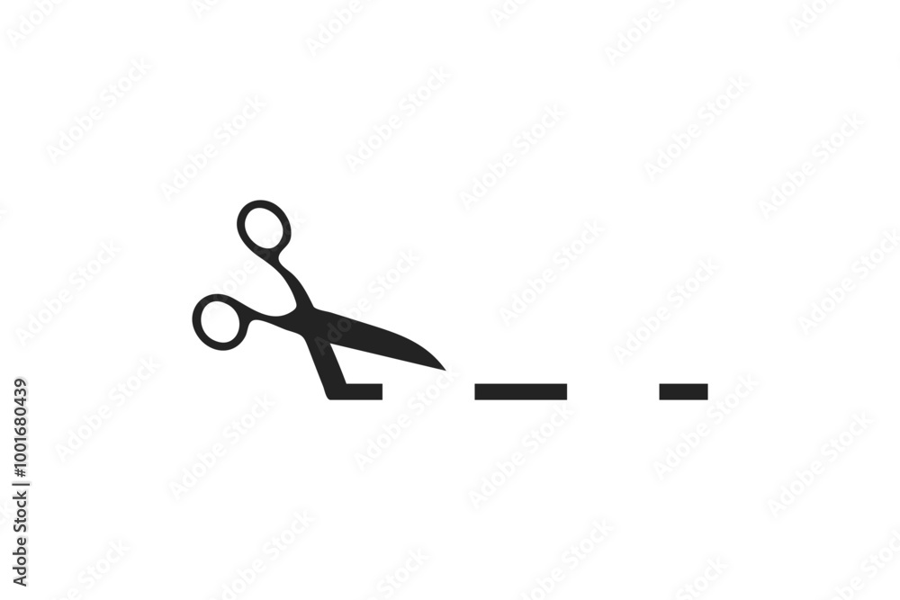 Tool cut scissors with dashed black isolated line illustration for coupon. Vector icon in flat style Tool cut scissors with dashed black isolated line illustration for coupon. Vector icon in flat style