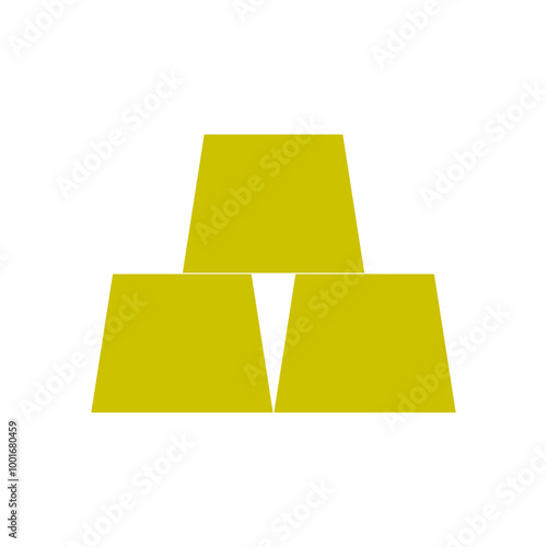 3 gold shiny metal bullions isolated yellow illustration. Wealth symbol. Vector icons in flat style.